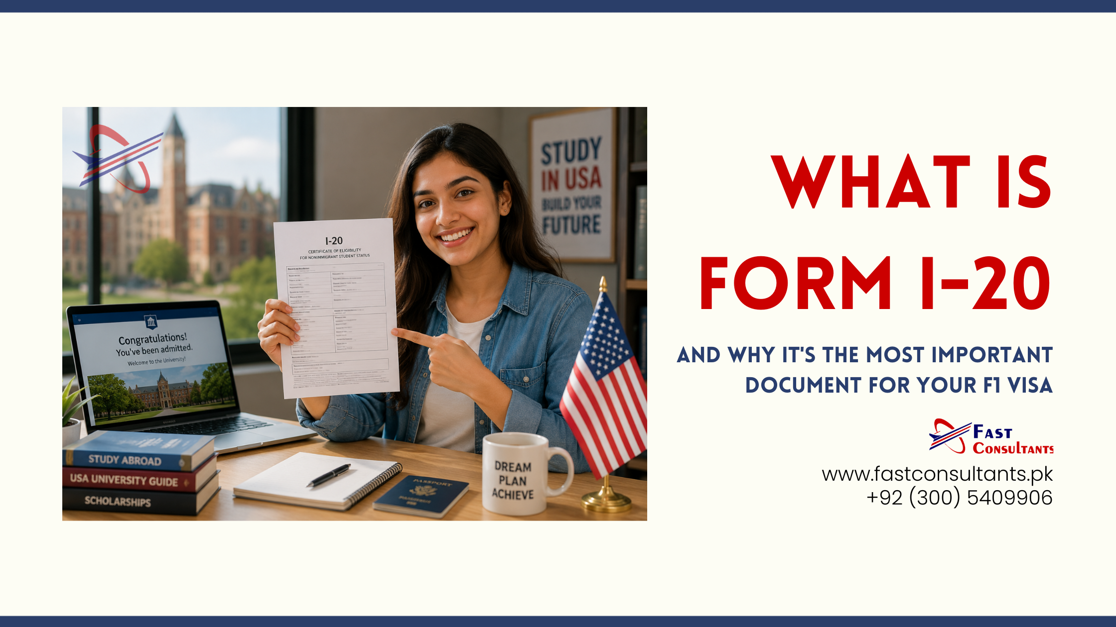 Student reviewing Form I-20 and passport for F1 visa application